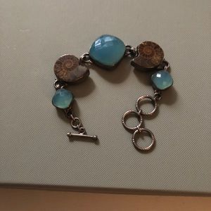 Shell and blue chalcedony bracelet. Sterling,